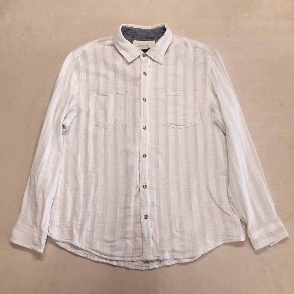 Carbon2Cobalt Mens LS Double Cloth Shirt L White Striped Effortlessly Cool